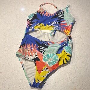 Hobie Tropical Print Girls Cut Out One Piece